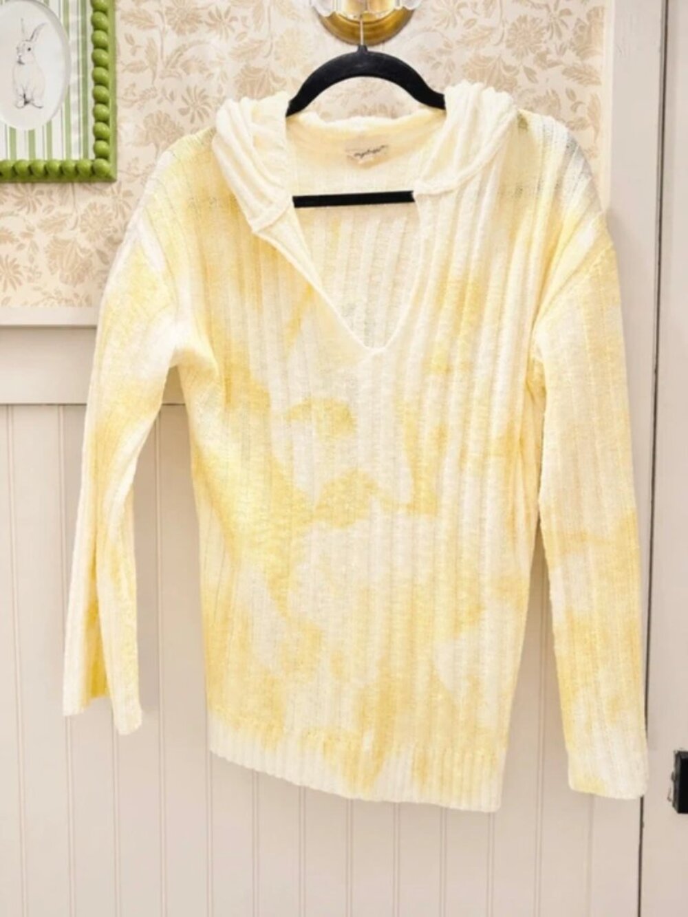 Mystree Yellow Tie Dye Hooded Lightweight Knit Sweater Size Small